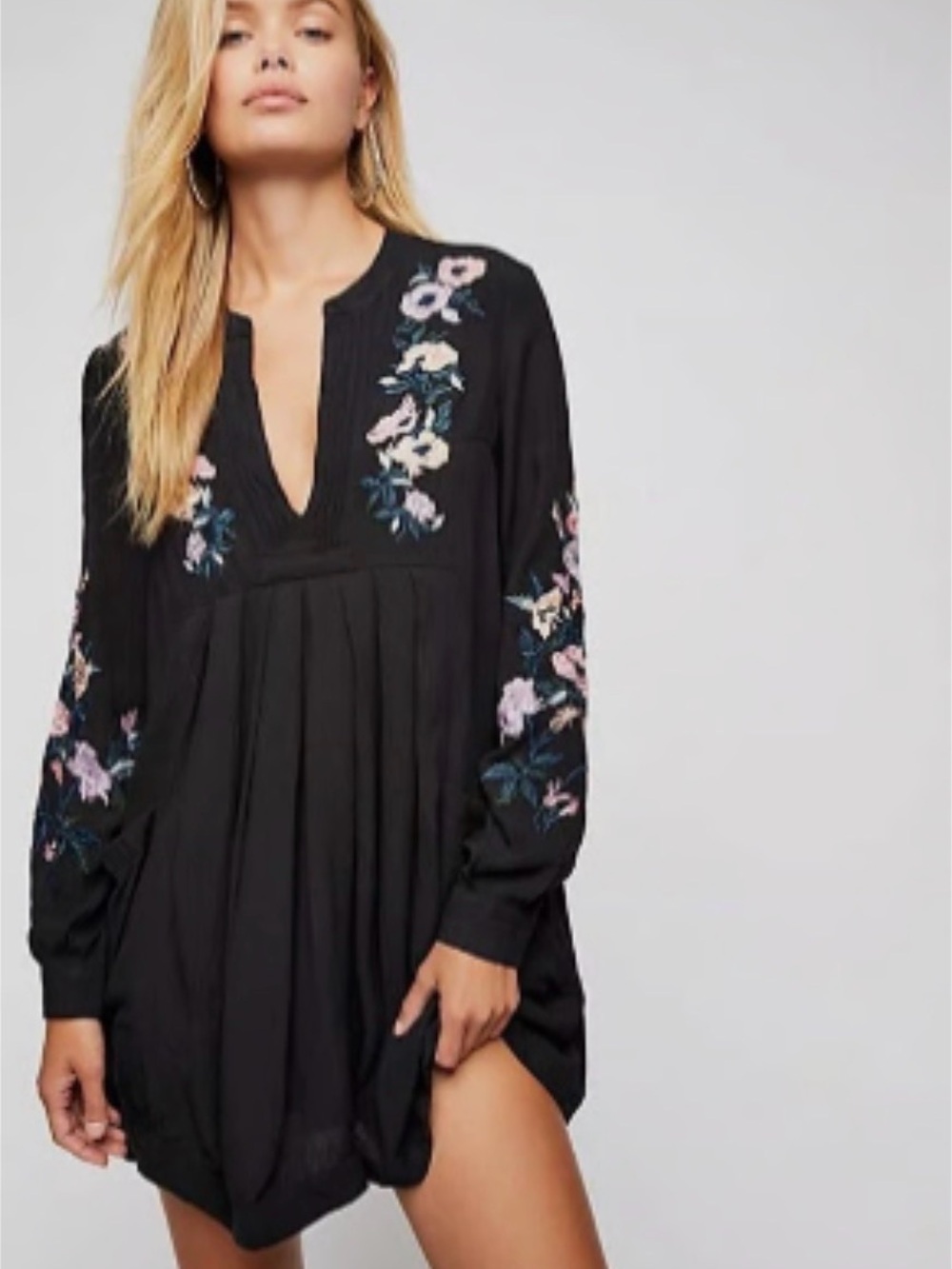 Free People Embroidered Long-Sleeve Mini Dress